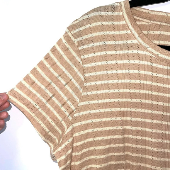LC Lauren Conrad Tan & White Striped Short Sleeve Peplum Top XXlarge Women’s - Picture 3 of 10